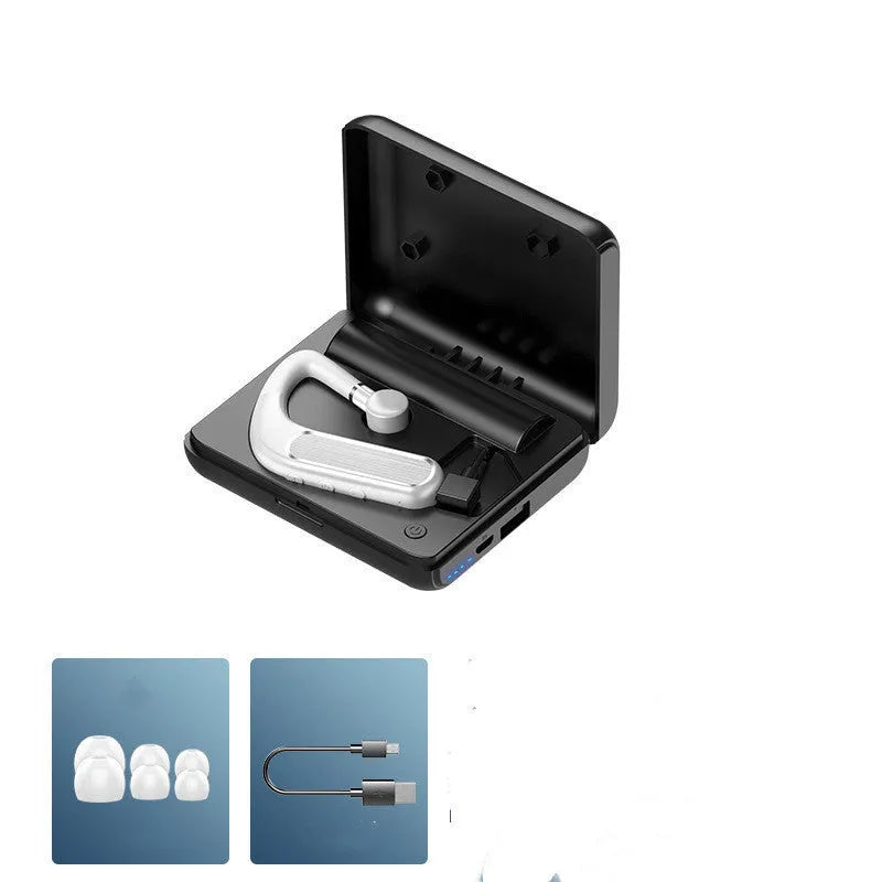 Black Bluetooth earphones with hanging ear design for running and driving activities