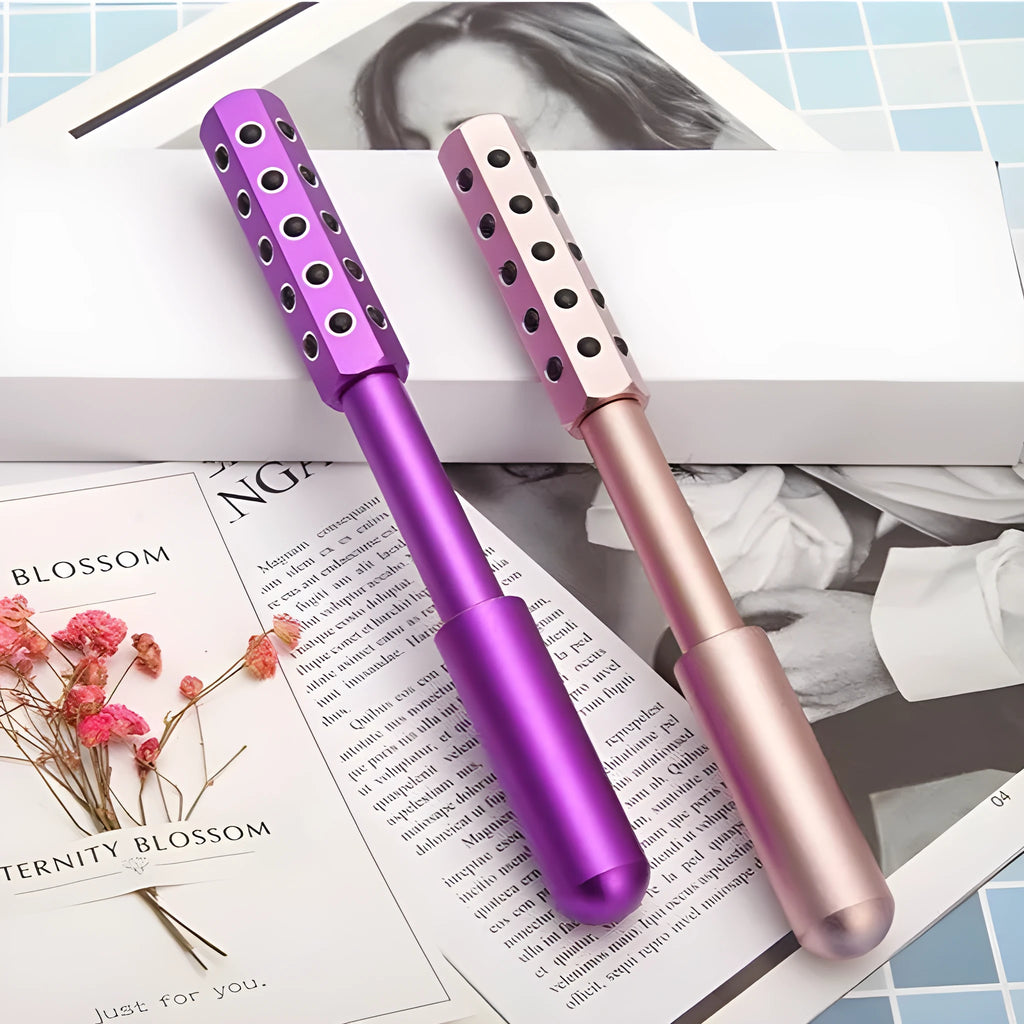 Germanium particles roller massage instrument with purple stainless steel handle for facial care