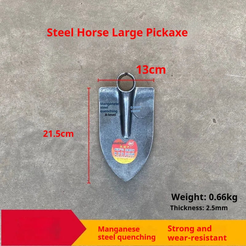 Agricultural pointed hoe with manganese steel construction and steel horse tip for weeding and ploughing tasks
