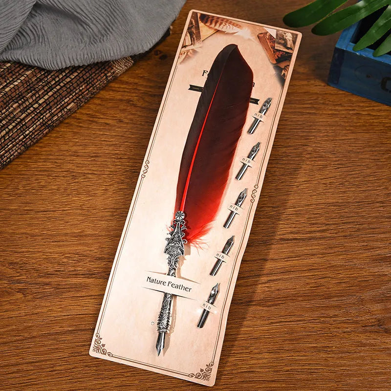 Vintage European retro feather dip pen in multiple colours with zinc alloy construction