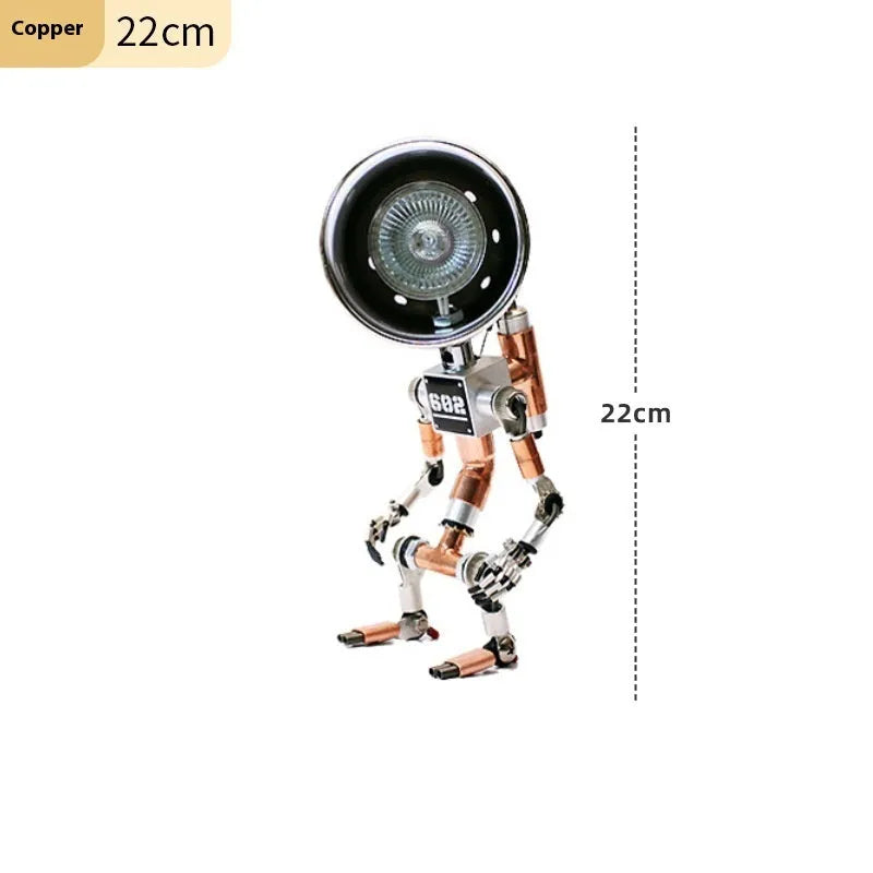 Creative robot night light in silver or copper finish, 22cm or 29cm tall with customisable graphics