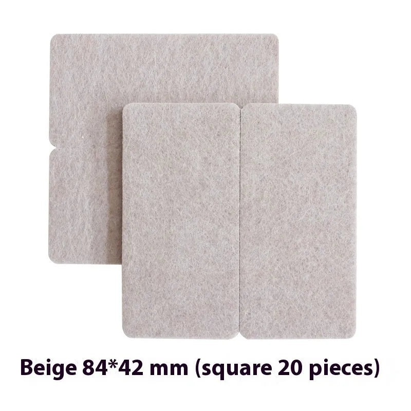 Beige plastic chair leg stoppers set with square and round floor protection pads in different sizes