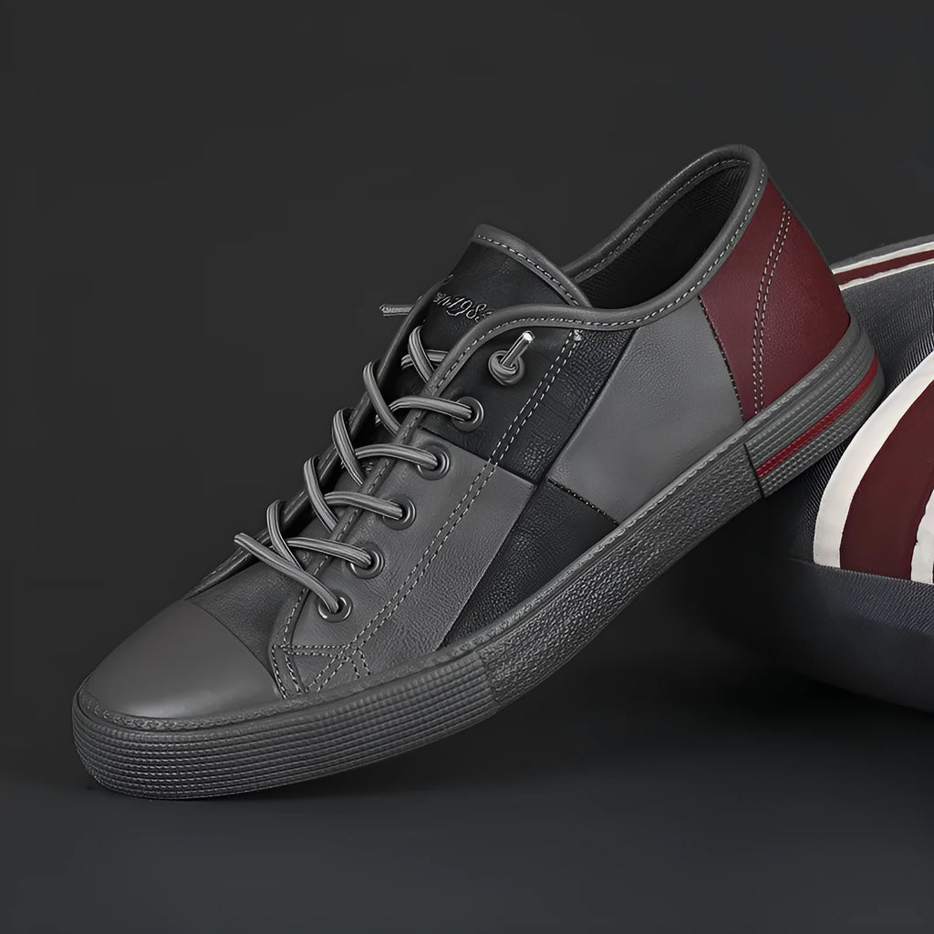 Men's colour matching leather shoes with round toe and elastic band closure in black and white colour option