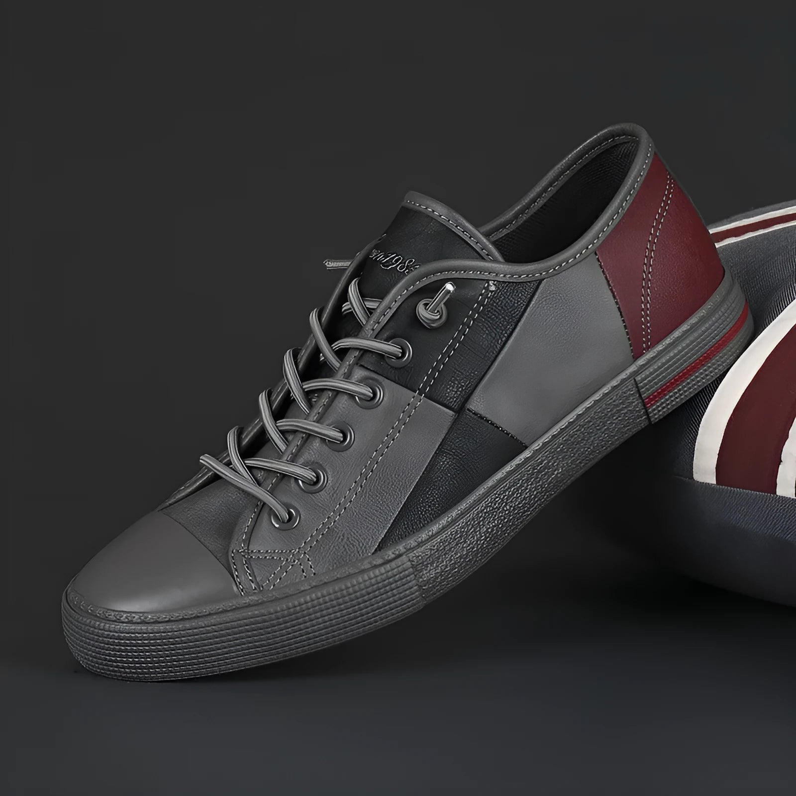 Men's colour matching leather shoes with round toe and elastic band closure in black and white colour option