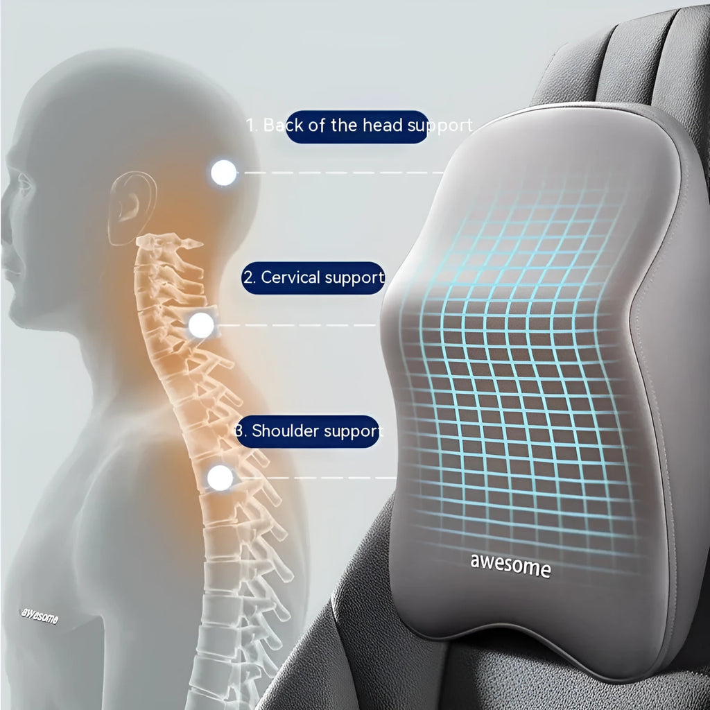 Car headrest and lumbar support memory foam pillow set in four colour options