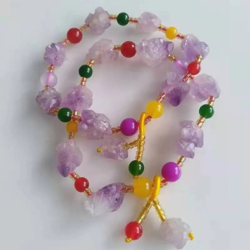 Natural amethyst bracelet with fu character engraving on purple gemstone beads