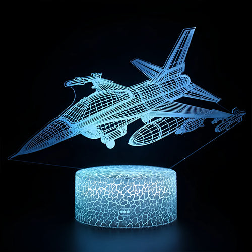 Cartoon aeroplane-shaped LED night light with touch control and acrylic shade.