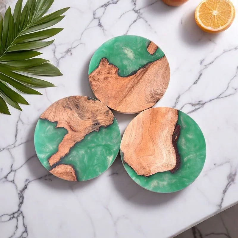 Nordic style wooden coaster for kung fu tea with resin splicing construction
