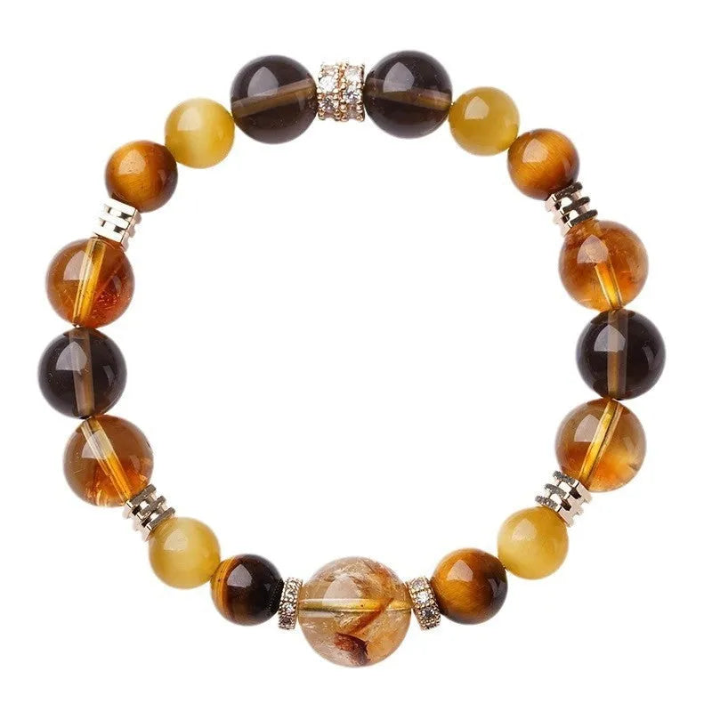 Natural yellow tower crystal tiger-eye bracelet with geometric design