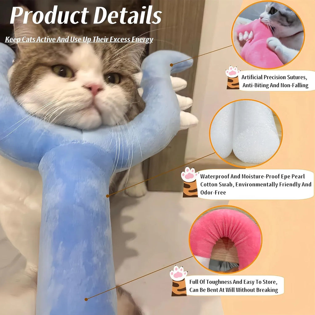 Blue plush cat wand toy with 70cm length for indoor interactive play sessions
