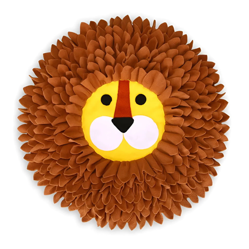 Brown lion pattern sniffing pad for dogs and cats with textured Yizhiwen fabric measuring 33cm by 25cm