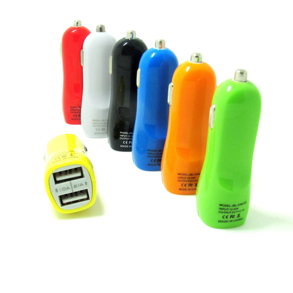 Duckbill dual USB car charger with blue LED indicator light and piano paint finish