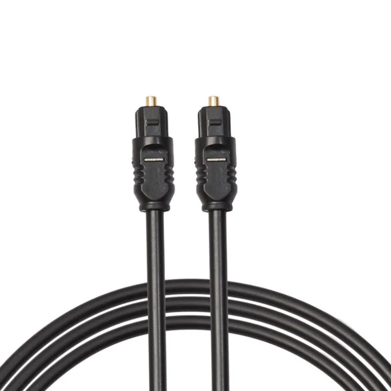 Black Toslink digital optical audio cable with square 4mm connectors, 2 metres long.