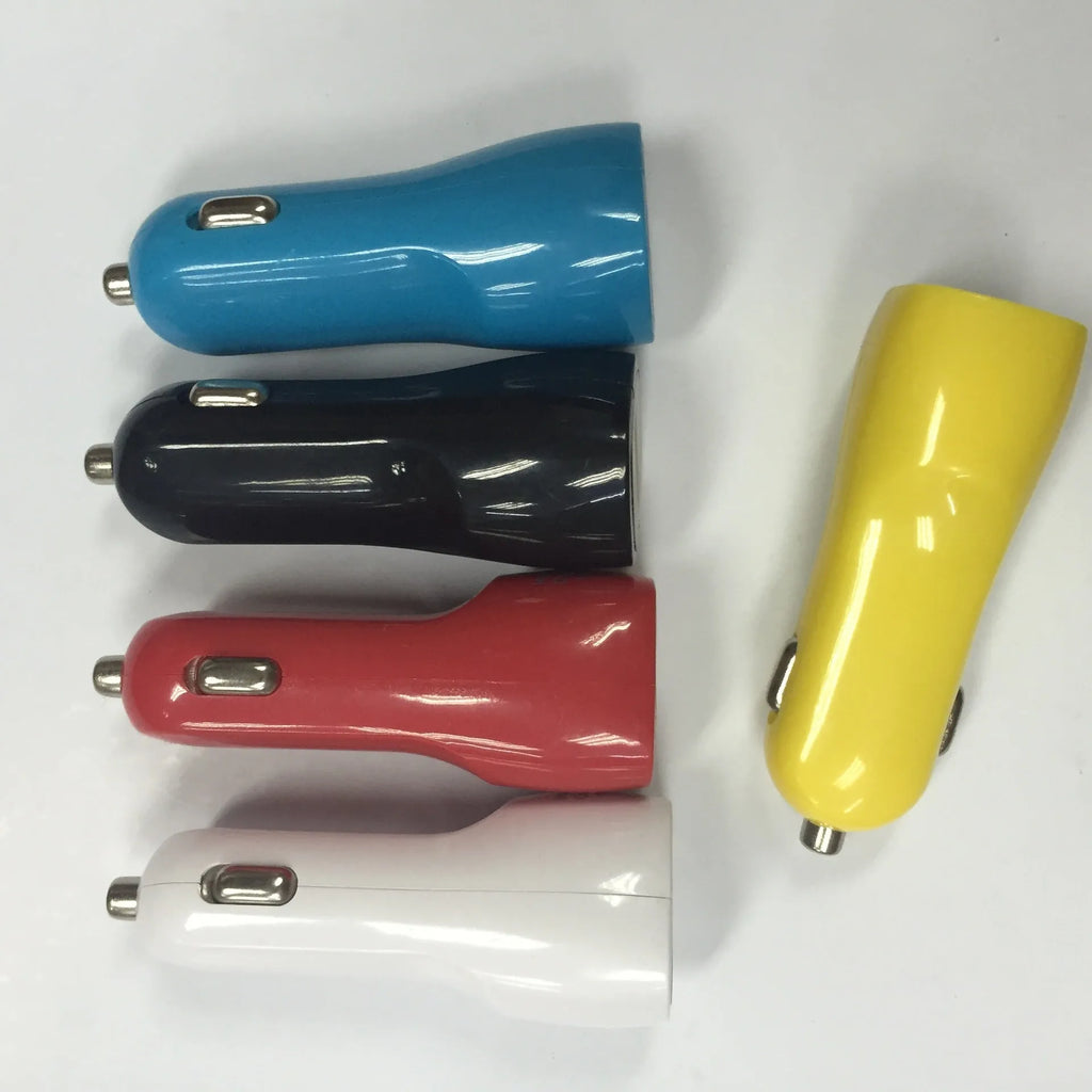 Duckbill dual USB car charger with blue LED indicator light and piano paint finish