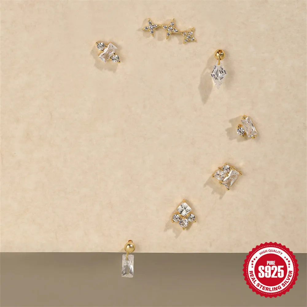 S925 sterling silver square gravel stud earrings with red centre and electroplated gold finish