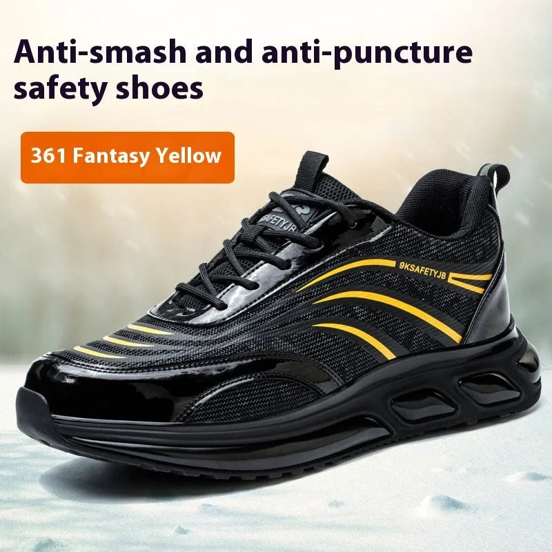 Orange leather labour protection shoes with anti-smashing and puncture-resistant safety features