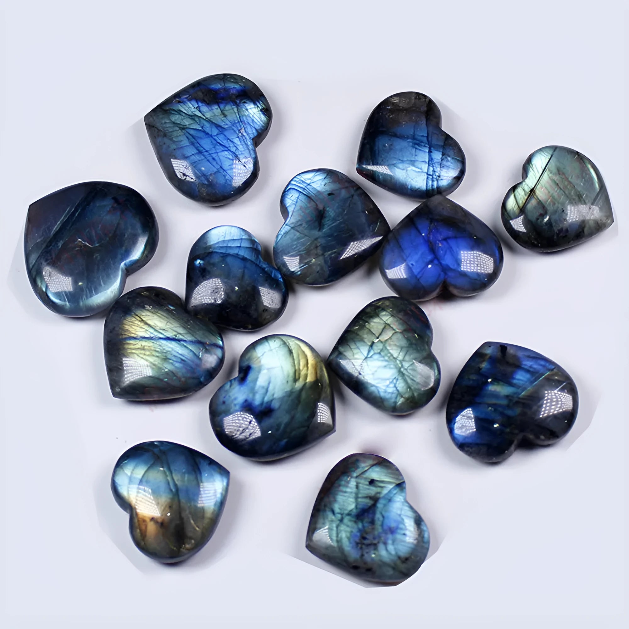 Natural blue feldspar crystal pendant with heart-shaped handle design in geometric shape