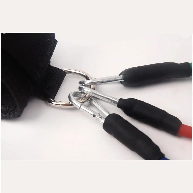 Black polypropylene pull rope set for taekwondo and explosive leg force training.