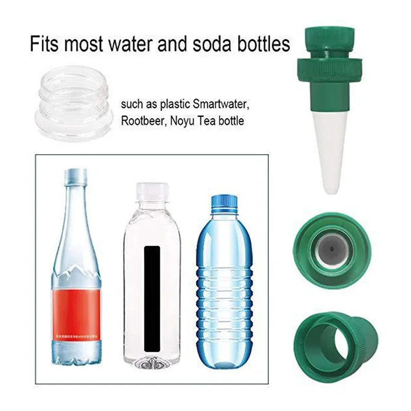 Green ceramic watering dripper for cola bottles providing automatic plant irrigation