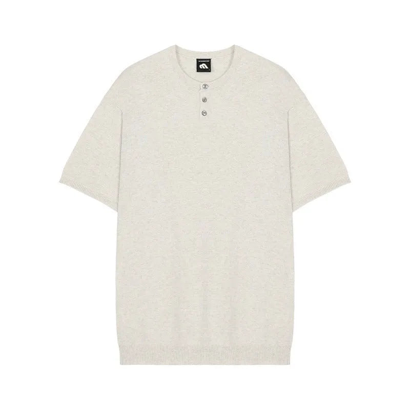 Men's black ice silk knitted short-sleeved shirt showing slim fit and polyvinyl alcohol fiber texture