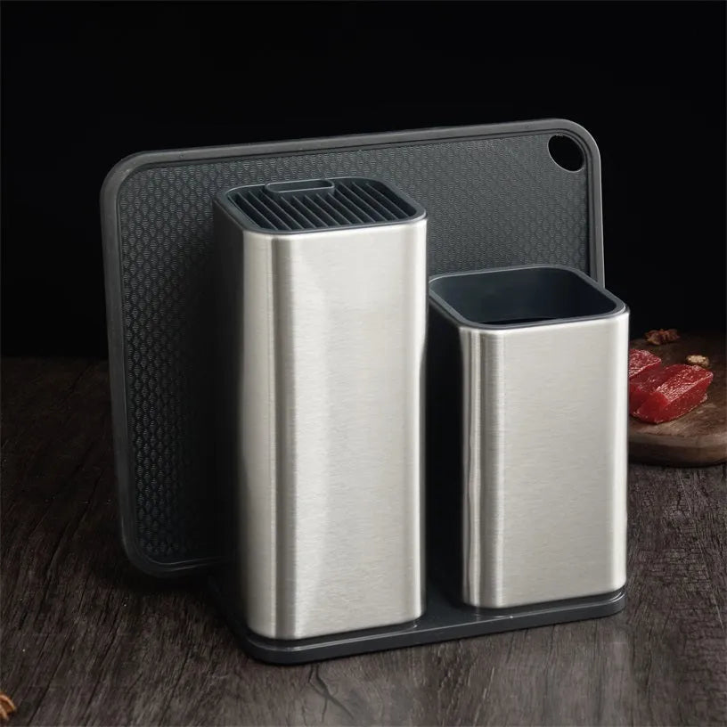 Stainless steel kitchen tool holder with detachable bottom in black and white colour options