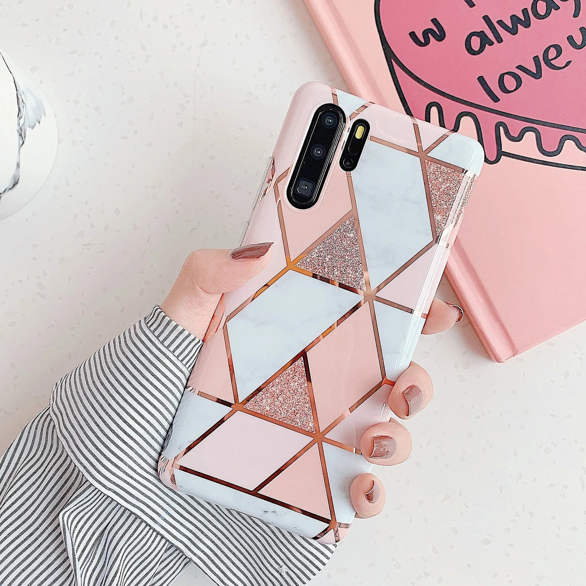 Electroplated marble pattern TPU phone case for Huawei and Samsung smartphones in various colours