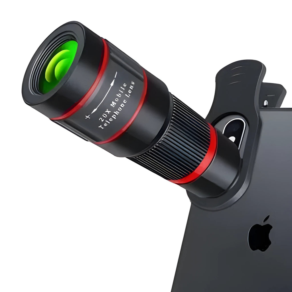 20x smartphone telescope lens with universal mounting clip and eye mask for distant viewing