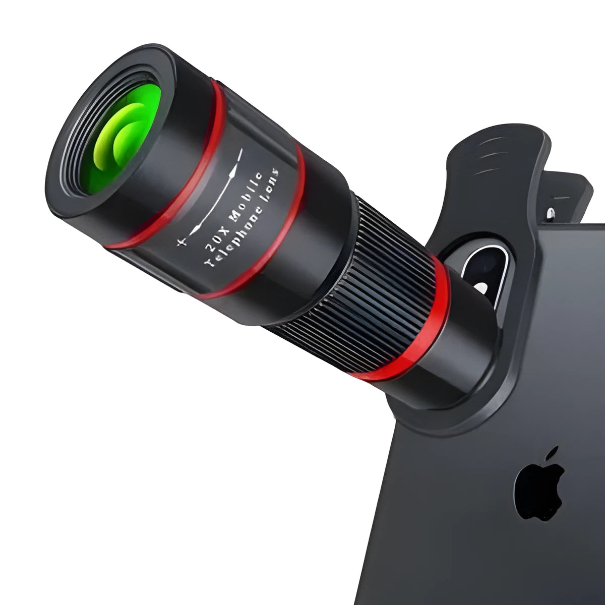 20x smartphone telescope lens with universal mounting clip and eye mask for distant viewing