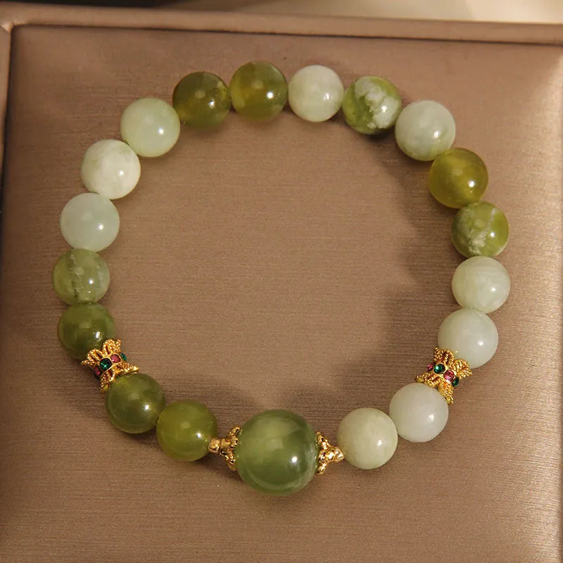Original design Mori style women's bracelet crafted from green Xiuyan jade