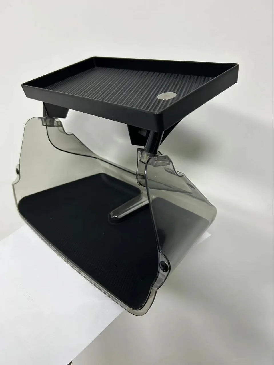 White ABS storage box for Tesla Model 3 and Y centre console, shown with napkin box inside.