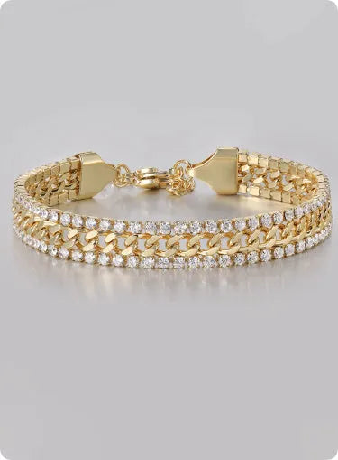 Gold tennis bracelet with titanium steel construction and stone inlay for men and women