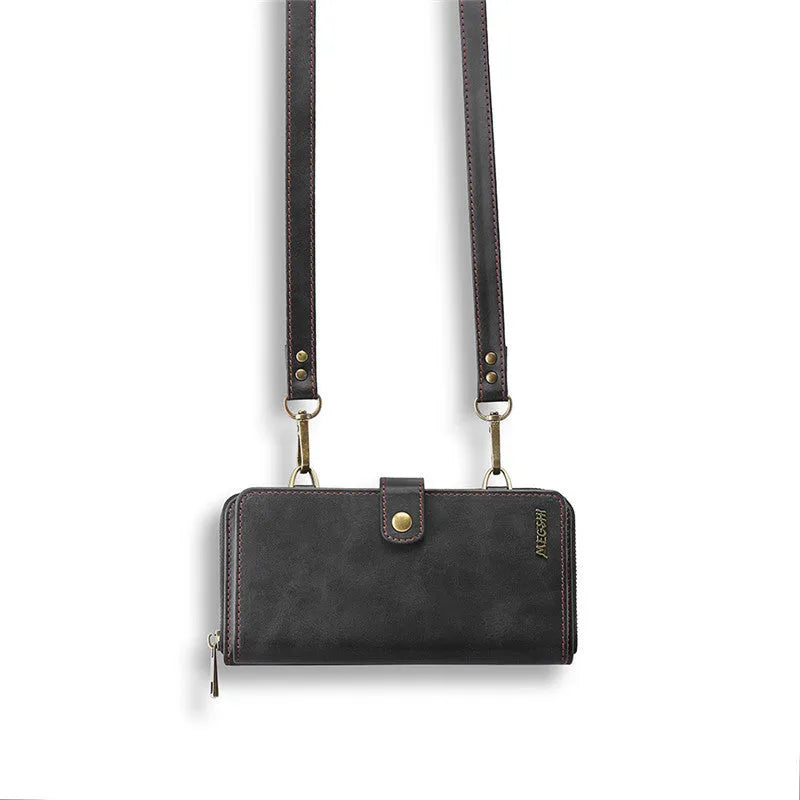 Detachable magnetic wallet phone case in black showing both attached and separated configurations