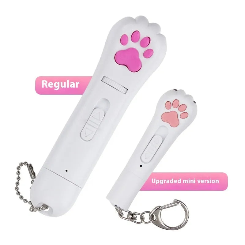 Infrared cat teasing stick toy with moon light lamp and laser patterns in blue, pink, purple, and white colour options