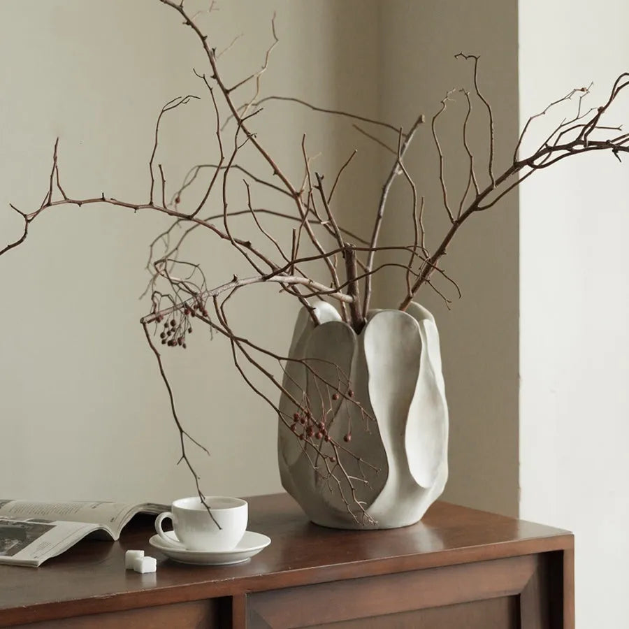 Irregular ceramic vase in magnesium clay or resin for living room and desktop flower arrangement