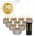 Taupe LED tealight candle with 3D flame effect showing 4.1cm diameter measurement