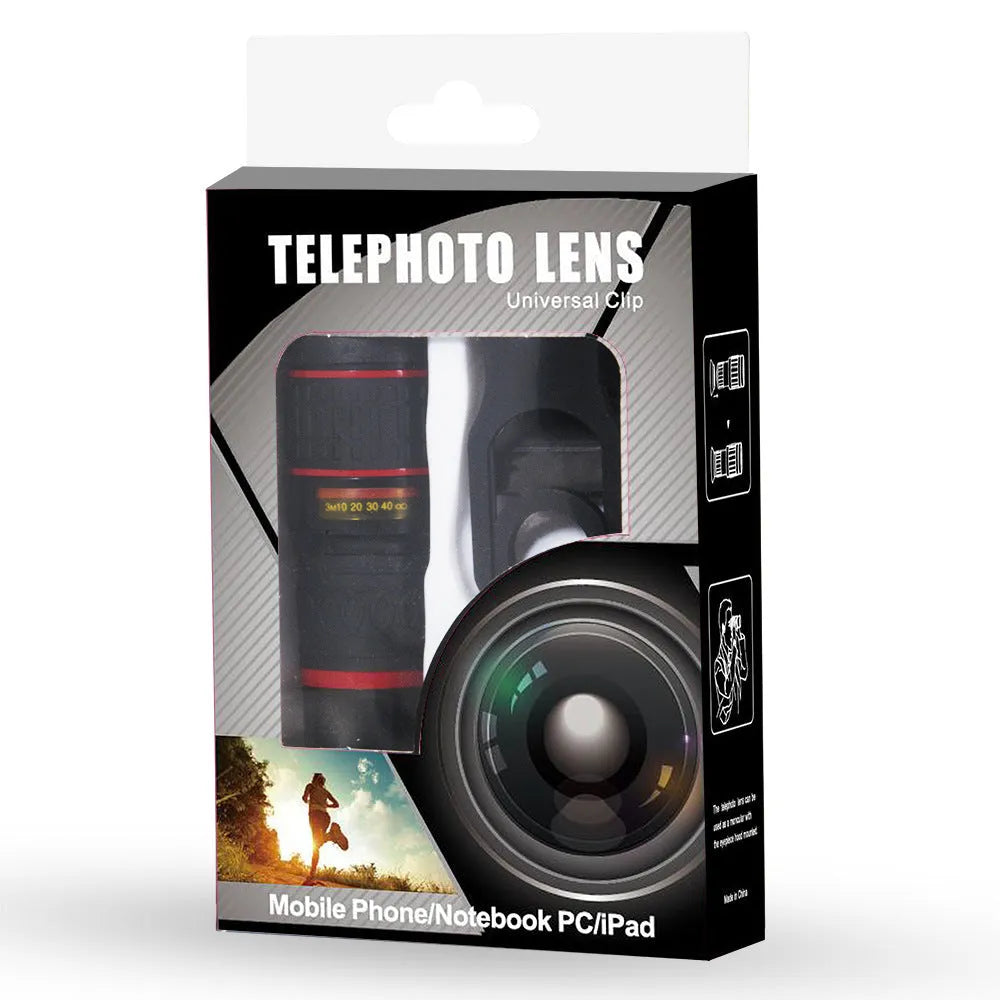 20x smartphone telescope lens with universal mounting clip and eye mask for distant viewing