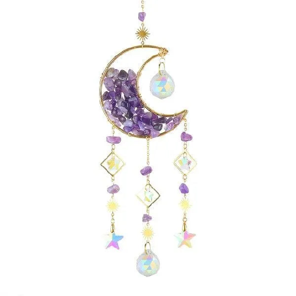 Crystal moon pendant car accessory with 100mm diameter and 420mm hanging chain in five colour options