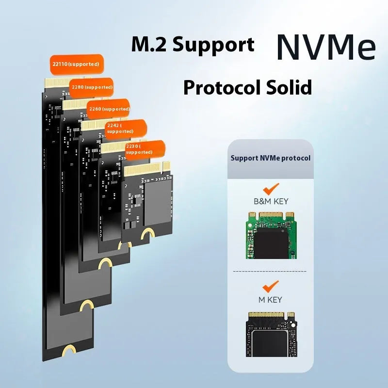 Black external hard disk enclosure for NVME SSD conversion with USB Type-C port