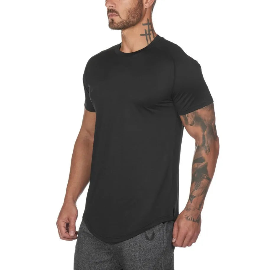Men's plain fitness sports shirt in cotton spandex blend with optional letter customisation