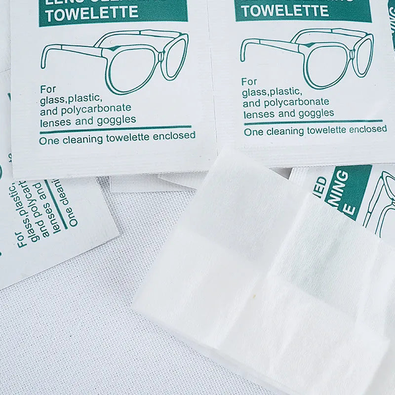 100 individually wrapped white quick-drying lens wipes for glasses, goggles and screens, anti-fog and anti-static