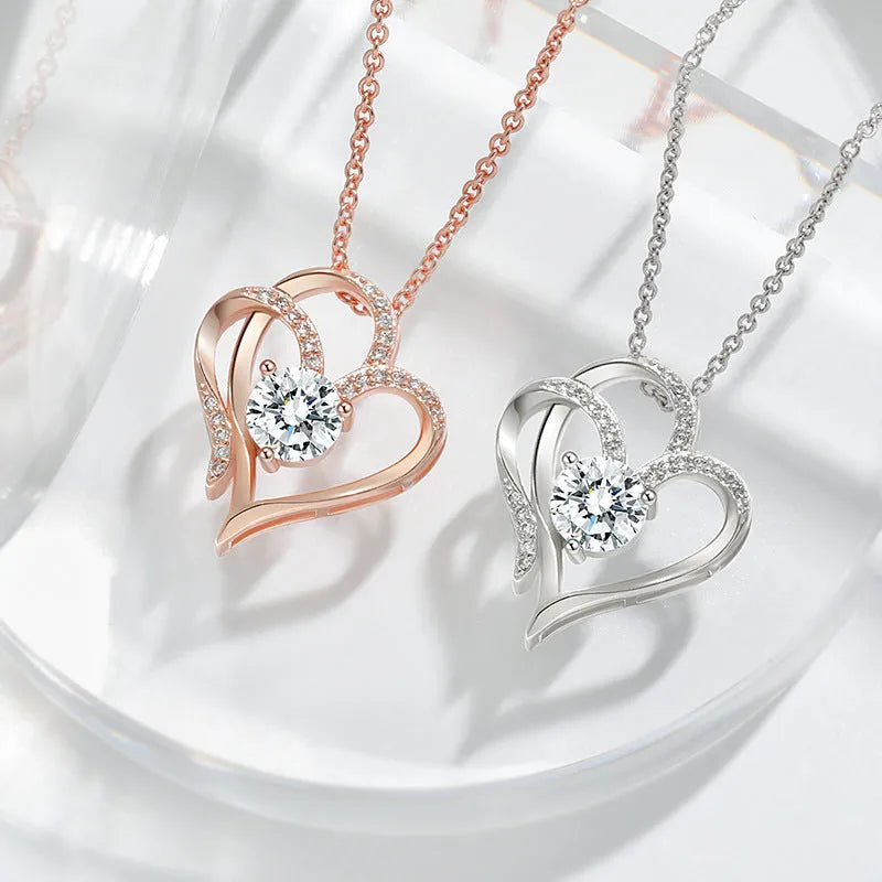 Women's heart-shaped necklace in 925 silver with gold plating and diamond treatment