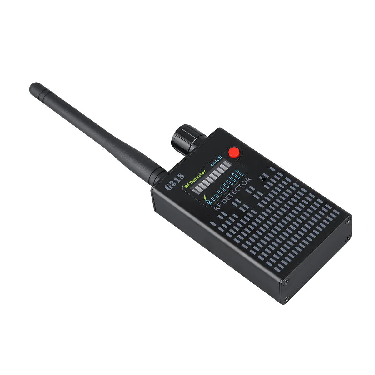 Black G318 anti-monitoring detector with aluminium alloy casing measuring 102mm length