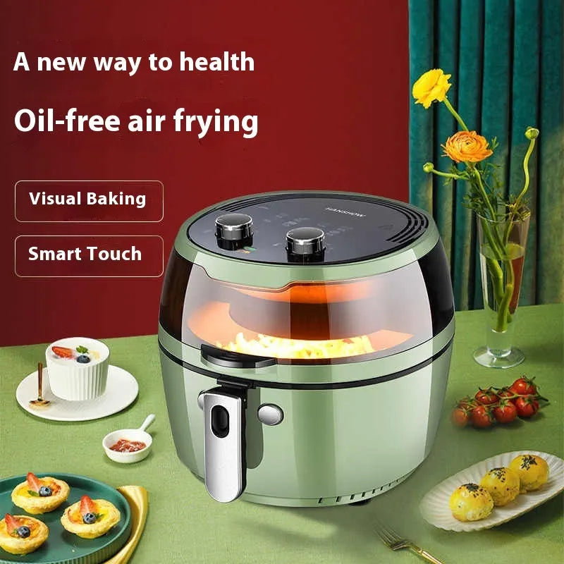 8-litre visible air fryer oven with nano-ceramic cooking basket and mechanical button controls