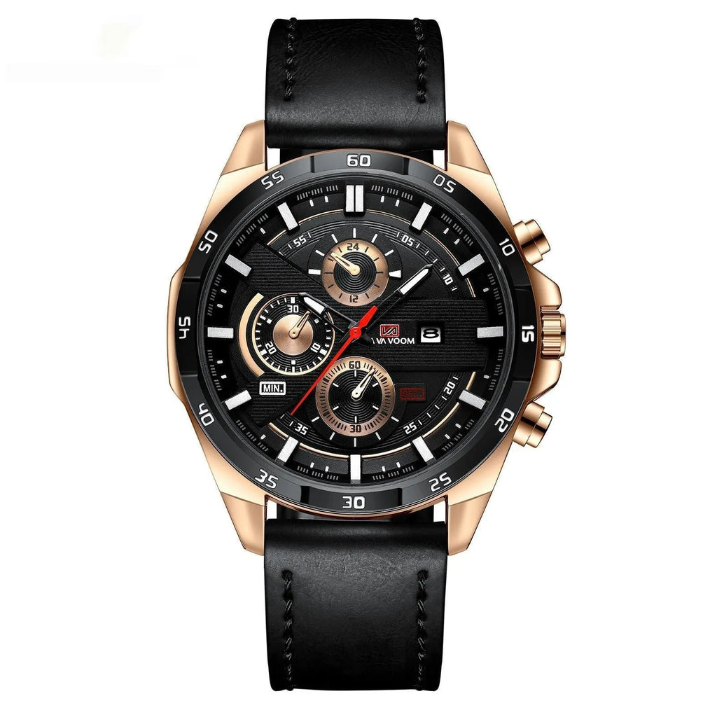 Men's waterproof quartz business calendar watch with 10mm thickness in multiple colour options