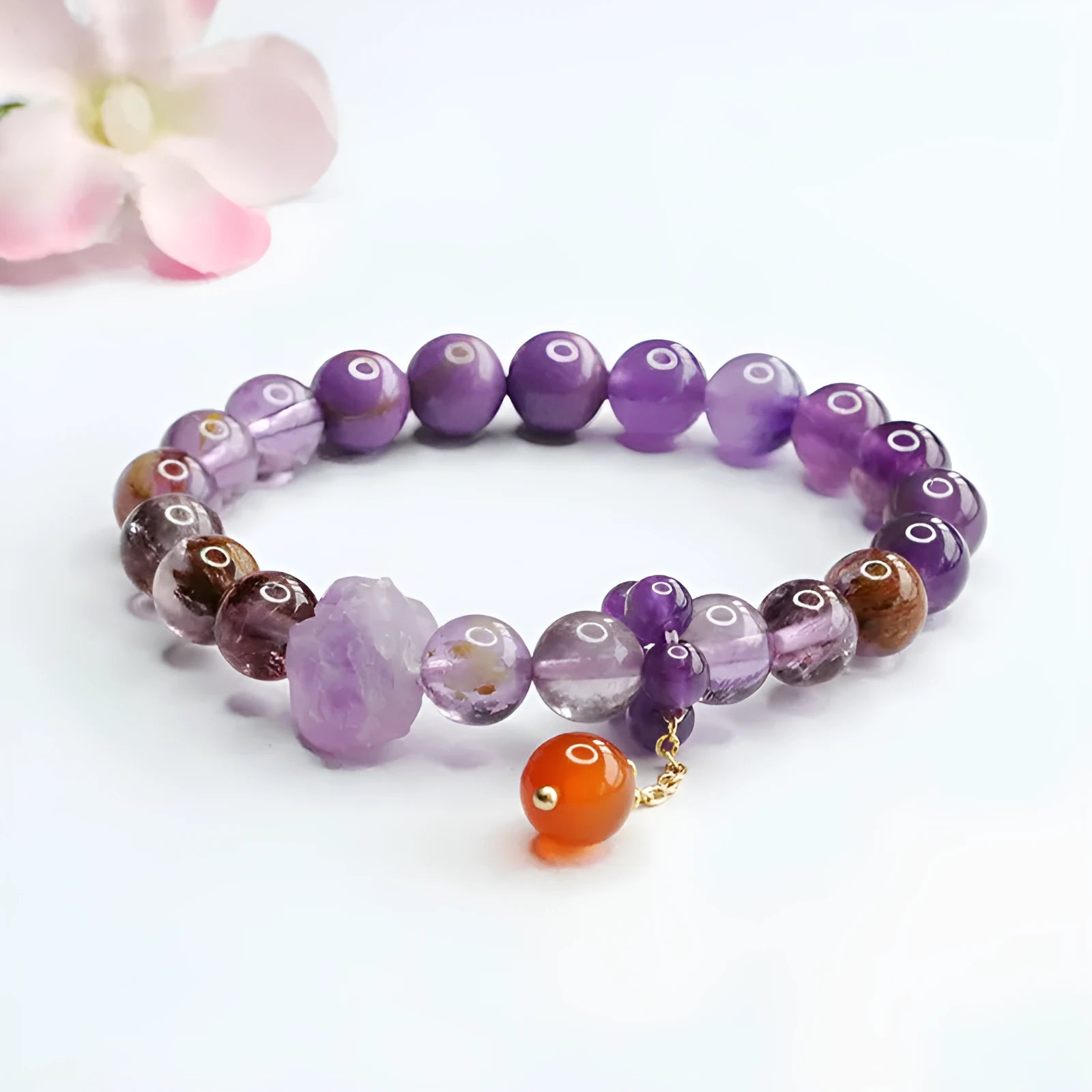 Natural nine purple amethyst and red agate multi-treasure crystal bracelet in Mori style
