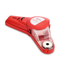 Red laser level tool with punching function for woodworking alignment and marking.