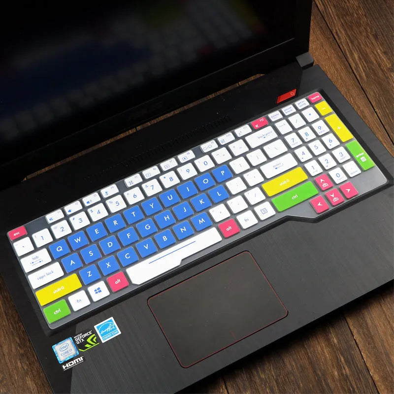 ASUS Flight laptop keyboard protective film cover shown in a translucent colour option on a laptop.