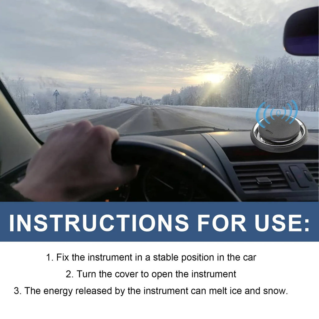 Black portable car deicing and snow melting instrument, 7.4cm wide.