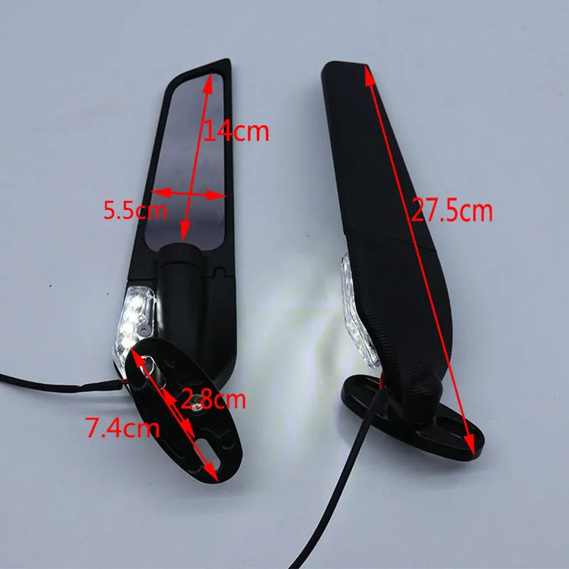 Pair of yellow-light motorcycle spoiler rearview mirrors with convex glass lenses and aluminium alloy bodies