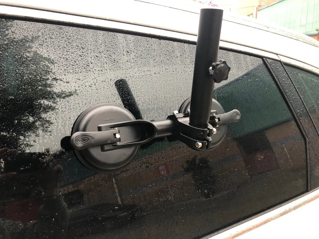 Black off-road car sucker mount with round rubber disc for windscreen flag attachment